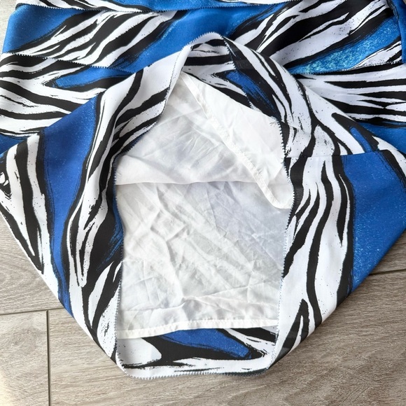 MICHAEL KORS Blue Black White Ruffled Zebra Stripe Sleeveless Dress - Picture 8 of 14